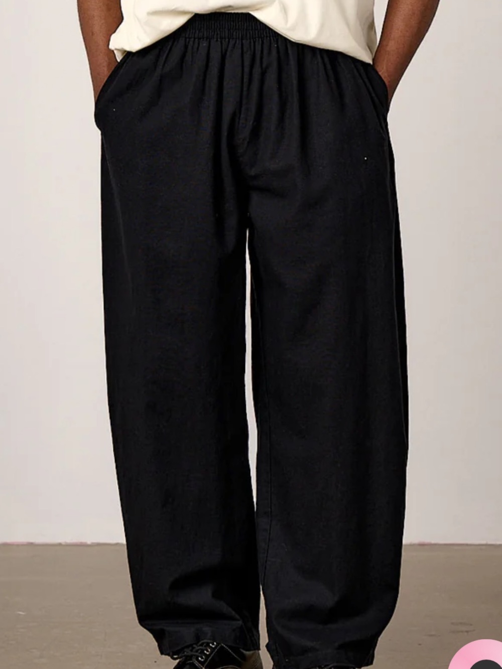 Lucy & Yak Black Freddie - Barrel Leg Cotton & Linen Trousers Medium
